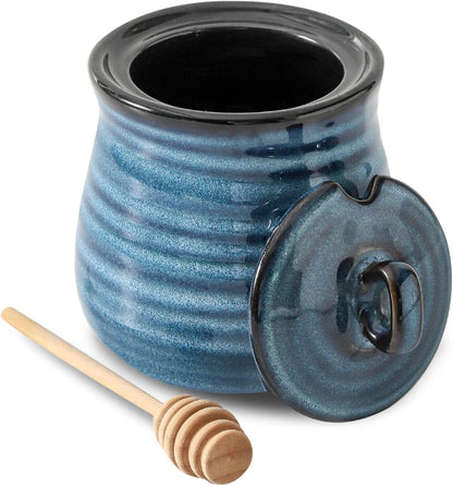 12 Set,Porcelain Ceramic Ounce Honey Jar and Dipper Honey Pot with Lid and Wooden Dipper,Cute Honey Containers
