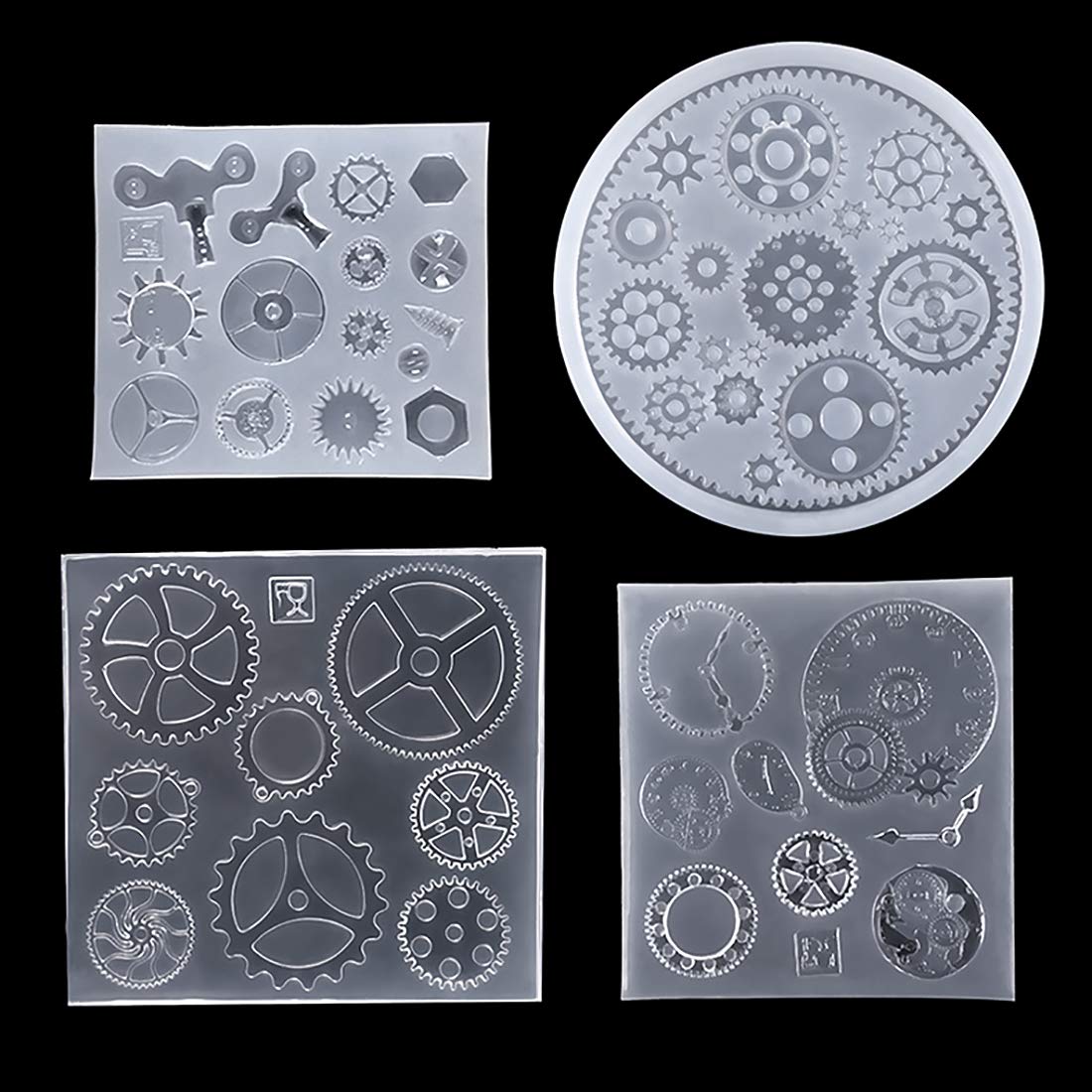FineInno 4PCS Gear Resin Mold,Steampunk Silicone Molds for Epoxy Resin,Jewelry Casting Mould DIY Pendant, Clay, Craft,Chocolate,Cake,Fondant