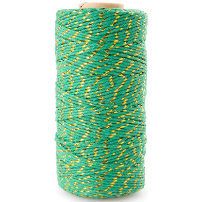 Craft County Decorative Holiday Cotton Gift Wrapping Twine – Gold Wire Green (100M Tube)