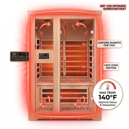 2 Person Indoor Home Infrared Sauna Room for Home Gym, Canadian Hemlock Wood, 616 * 220mm Red Light Beauty System, Fast Heating to 140°F, 110V/1800W, Bluetooth MP3, Gift for Family