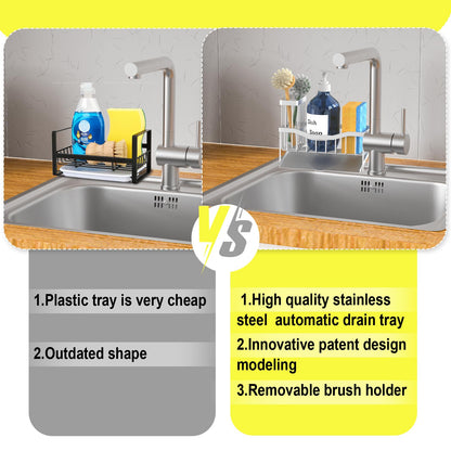 Maifan Sink Caddy Sponge Holder for Kitchen with Brush Holder and Stainless Steel Self Drain Tray, Rustproof Kitchen Sink Organizer for Sponge, Soap Dispenser Storage Accessories (Lacquer Silver)