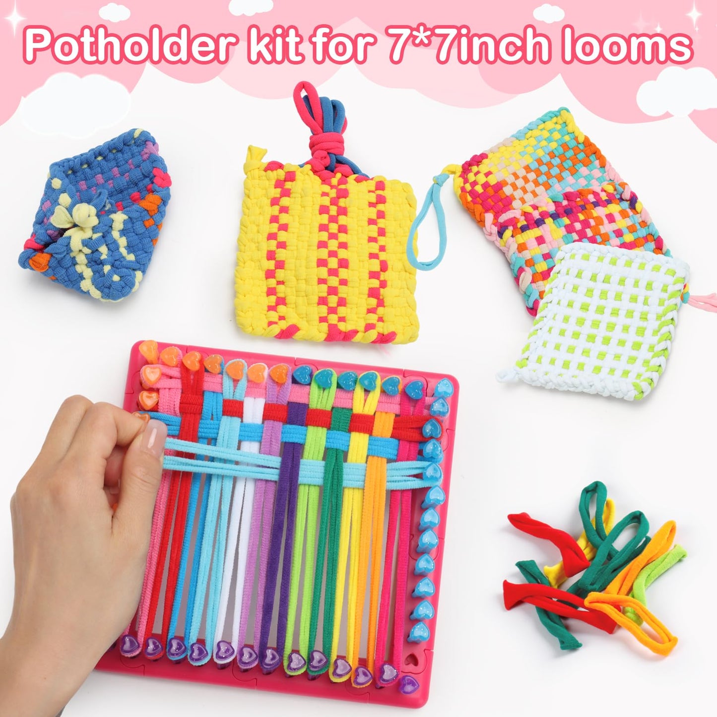 1200 PCS Weaving Loom Loops Potholder 7 inch Durable Nylon DIY Crafts Projects for Kids Adults Rainbow Themed Potholder Weaving Loops Kit Elastic Ideal Gifts for Girls Ages DIY Crafts Supplies