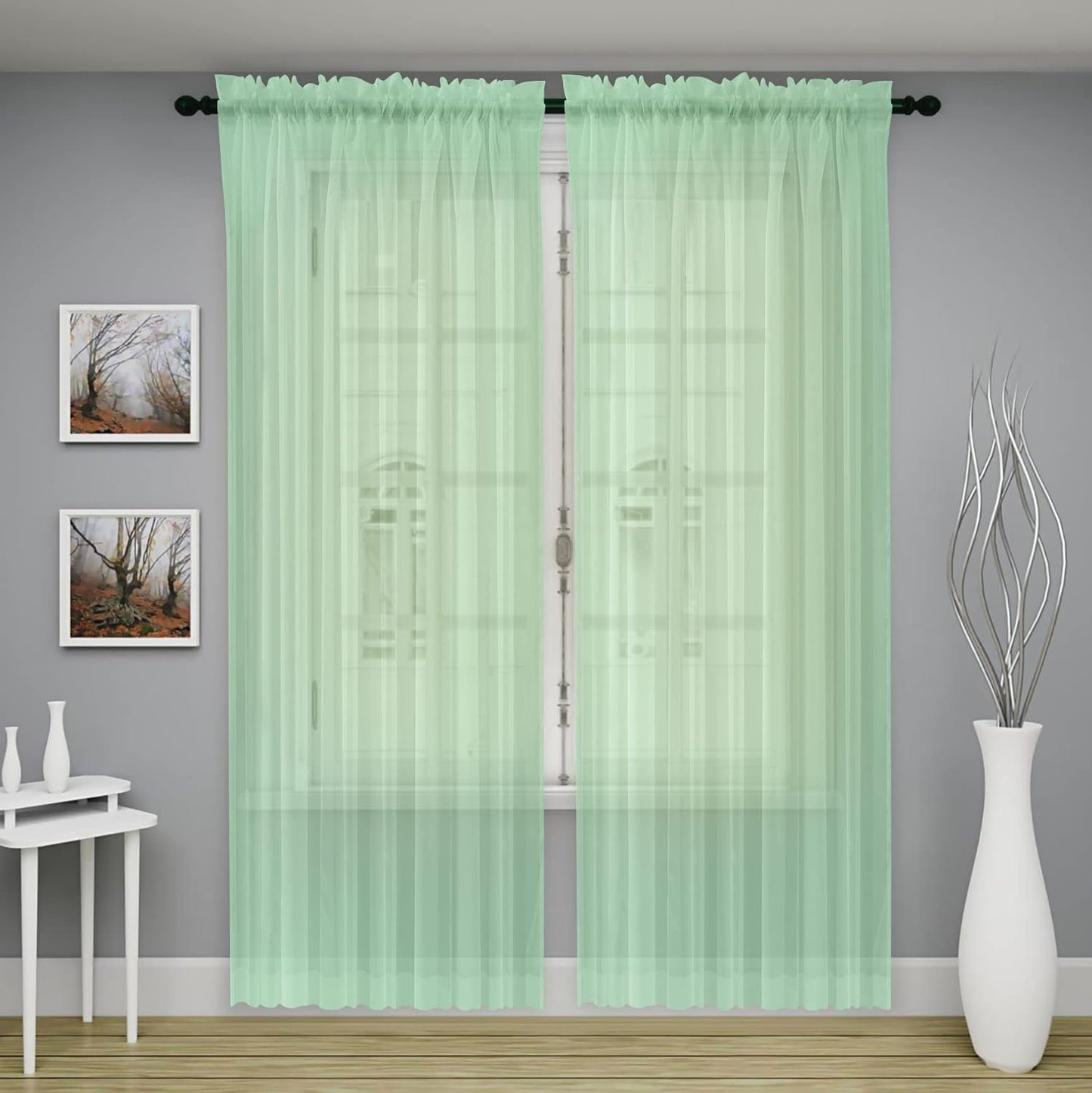 Oakias Green Sheer Curtains, 2 Panels Set 54" W x 84" L, 84 Inches Long Rod Pocket Voile Curtains for Living Room &