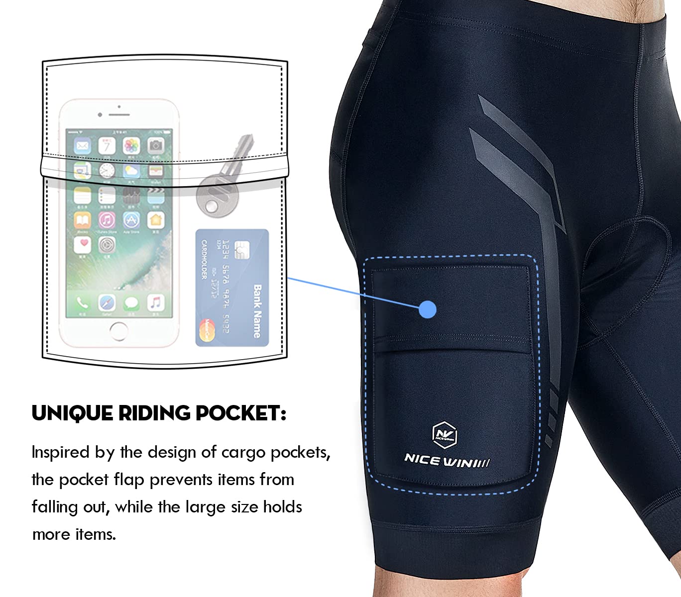 Men's Bike Shorts 4D Padded Cycling Bicycle Riding Pants Road Biking MTB Cycle Pockets Tights UPF50+ Black1 XL