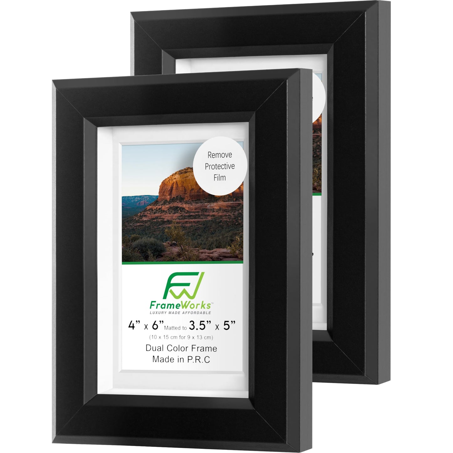 FrameWorks 2-Pack 1 3/8" Thick Black Wooden Shadow Box Picture Frames 4” x 6” with Removable White Mat to 3.5" x 5" Photo