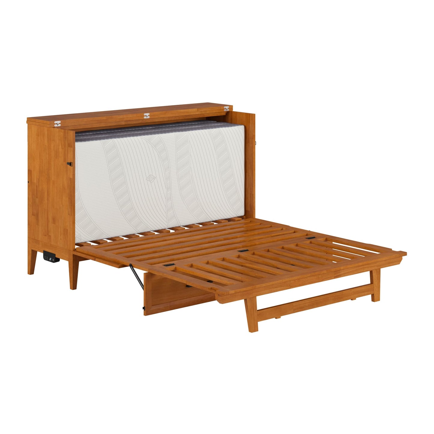 AFI, Santa Fe Queen Murphy Bed Chest with 6" Mattress & Built-in USB Charger, Light Toffee