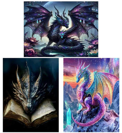 Meothan 3 Pack Diamond Art Kits for Adults, Dragon Diamond Painting Kits for Adults, 5D DIY Round Drill Gem Art Paint with Diamonds Dots Crafts Kits for Home Decor Gift 12x16inch