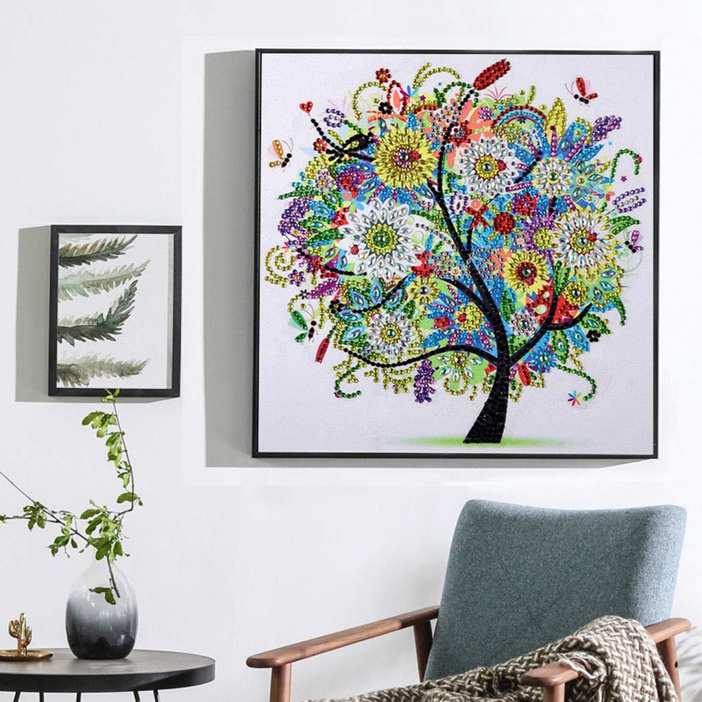 CaptainCrafts DIY 5D Diamond Painting by Number Kits Diamond Art Special Shape Rhinestones for Adults Beginner Colourful Four Season Tree Home Wall Decor 11.9x11.9 Inch (Four)