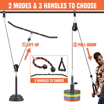 SERTT Cable Pulley System Gym, Power Rack Pulley Attachment with 2-in-1 LAT Pull Down Bar and Upgraded Loading Pin,Used for Triceps Pulldown, Biceps, Back, Shoulder