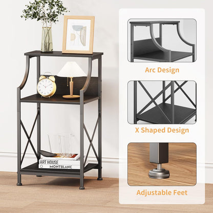 3-Tier HOMEKOKO Side Table, Small End Table for Living Room, Bedroom, Retro Design Metal-Wood End Table, Industrial