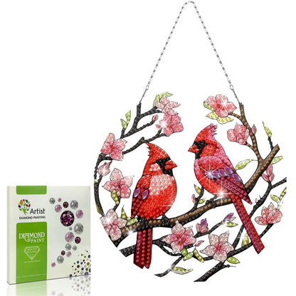 DIYDeligths DIY Hanging Pendant Ornament Diamond Art Painting for Adults Beginners with Accessories Single Sided Dot-Drill Pendant for Home Wall Window Garden Decor (Openwork Cardinal)