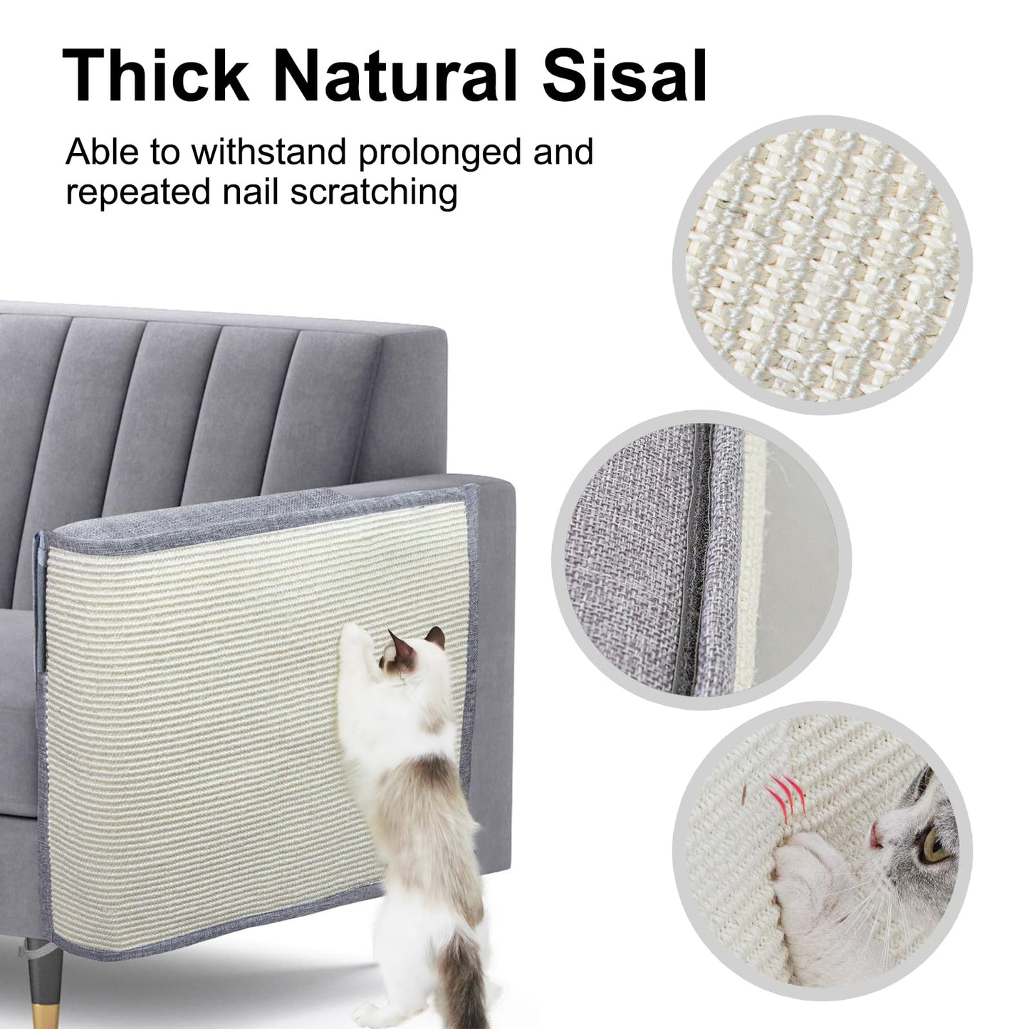 Upgraded Cat Scratch Furniture Protector,Cat Scratch Sofa Arm Sheild with Large Size Natural Sisal for Protecting Couch Sofa Chair Furniture (Light Grey, Left Hand)