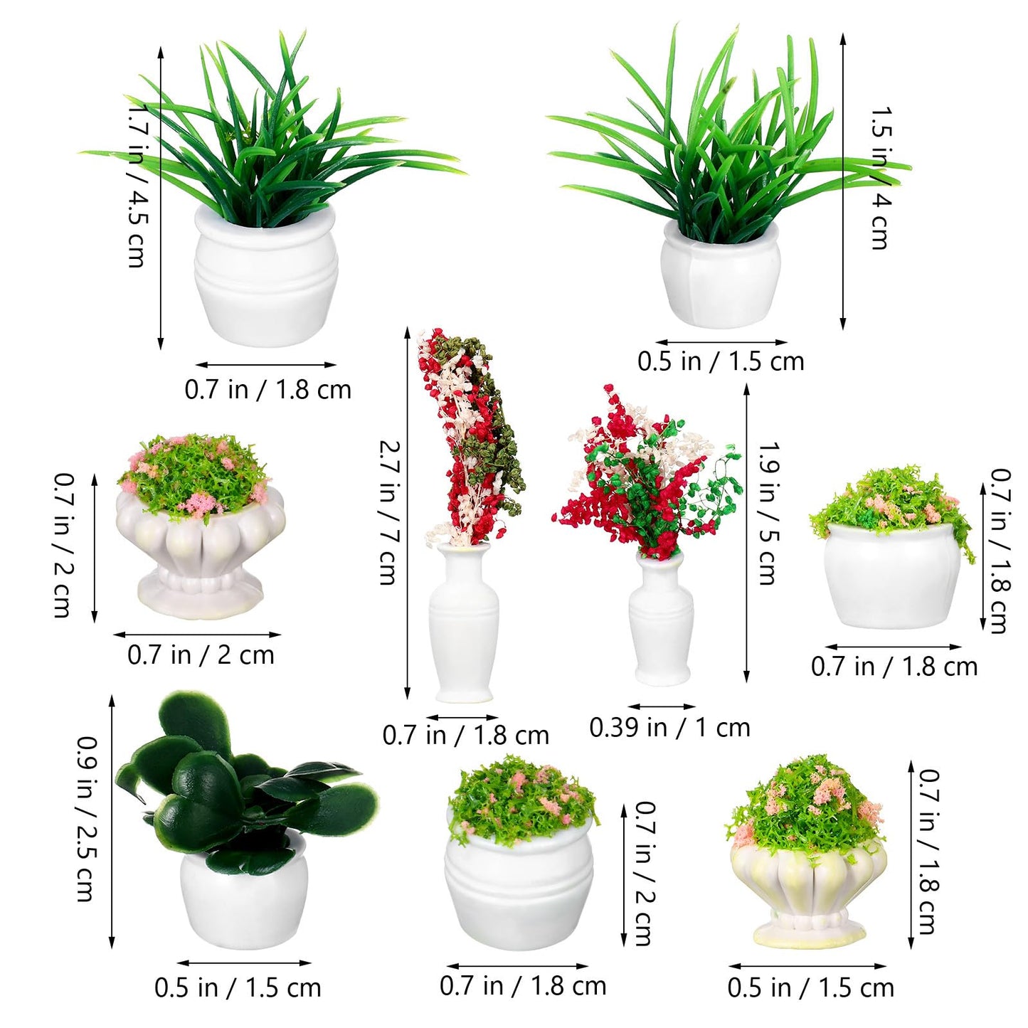 Toyvian 1:12 Dollhouse Miniature Potted Plants, 13pcs Tiny Faux Greenery Bonsai Models Miniature Fairy Garden Accessories Ornaments Doll House Decor Set for DIY Projects Collectors