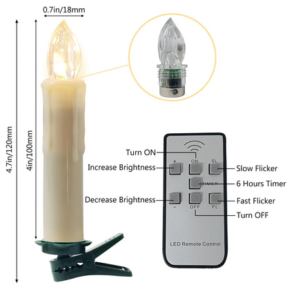 Flameless LED Taper Candles with Clips, 4” Battery Operated Window Candles with Remote Timer Mini LED Chandelier Candlesticks for Home Decor Wedding Church Party & Tree Lighting,10 Pack,Timer