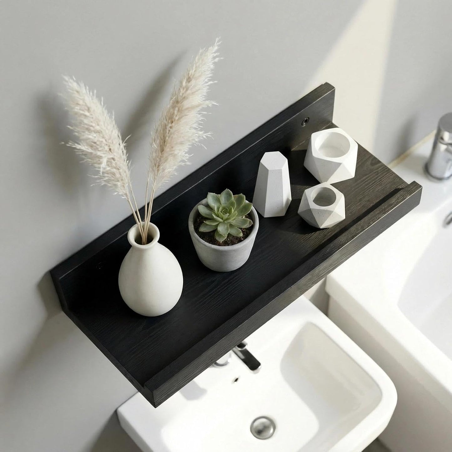 12 5.5inch, 2 Pack Z metnal Wood Floating Shelves, Small Natural Wooden Display Wall Shelf for Picture Ledge, Wall