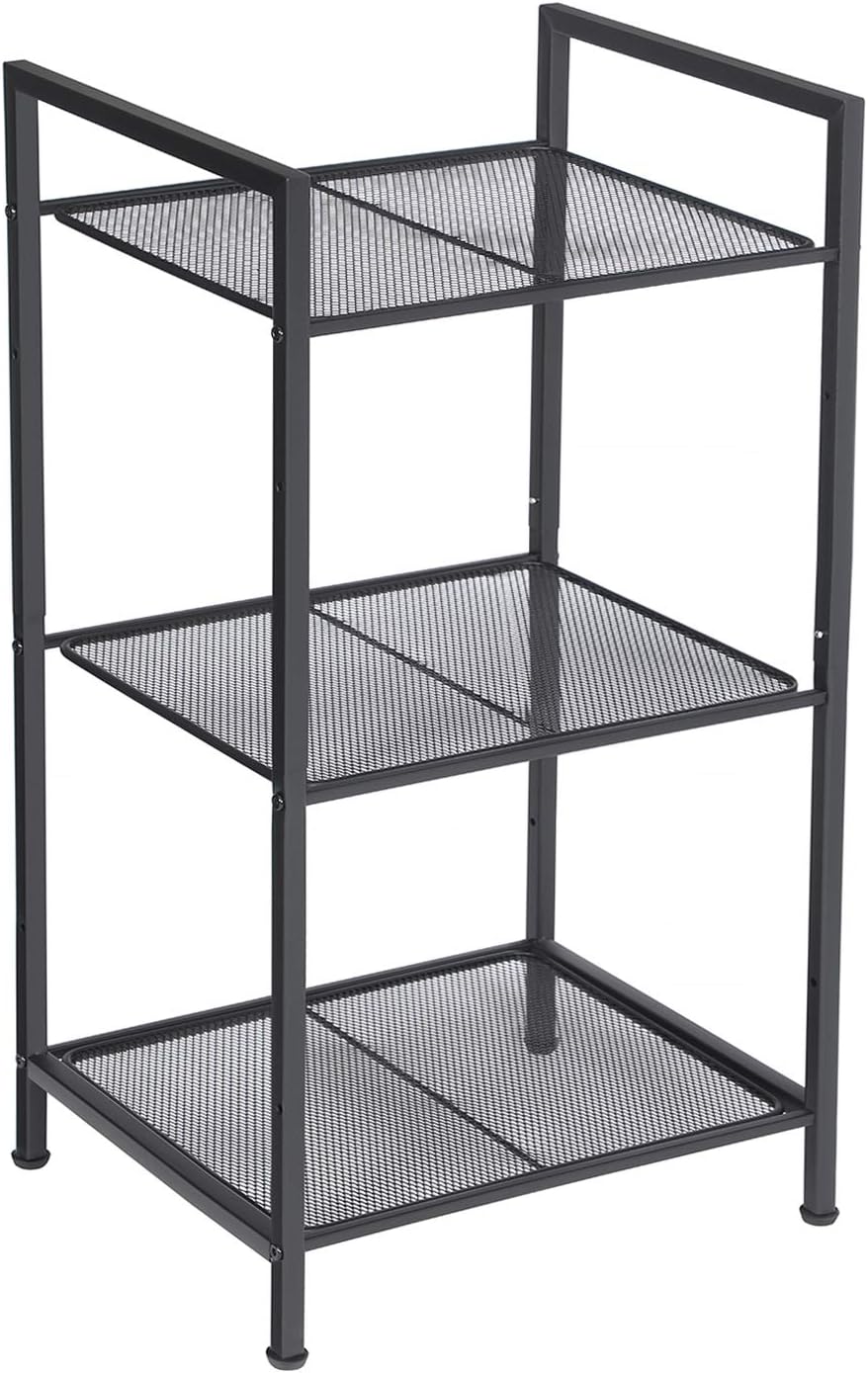 3-Tier UBSC33BK SONGMICS Storage Rack, Bathroom Shelf, Extendable Plant Stand with Adjustable Shelf, for Bathroom