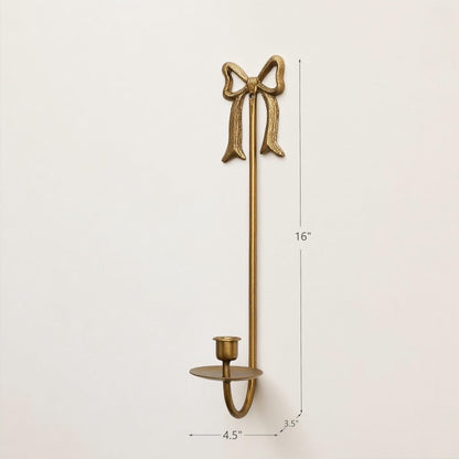 Remenna Metal Wall Candle Sconce Holders, Set of 2, Gold, Modern Bow Design, Wall Mount Taper Candle Holders for Living Room, Farmhouse, Wedding Decor