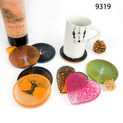 Tree of Life Silicone Resin kit, Round and Heart Coaster Resin molds Silicone, 4-Piece Epoxy Molds for Cup Mats, Table Decorations