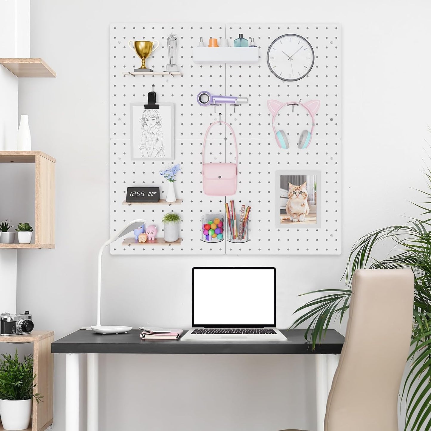 FZK Peg Board with Hooks, Plastic Pegboard Kit with 4 White Pegboards and Accessories, Peg Board Wall Organizer for Office and Craft Room