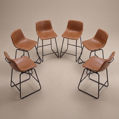 Mistpople Swivel Counter Bar Stools - 26 Inch Counter Height Barstools Set of 6 with Back and Footrest, Modern Faux Leather Armless Bar Chairs with Metal Legs for Kitchen Island, Dining (Brown)