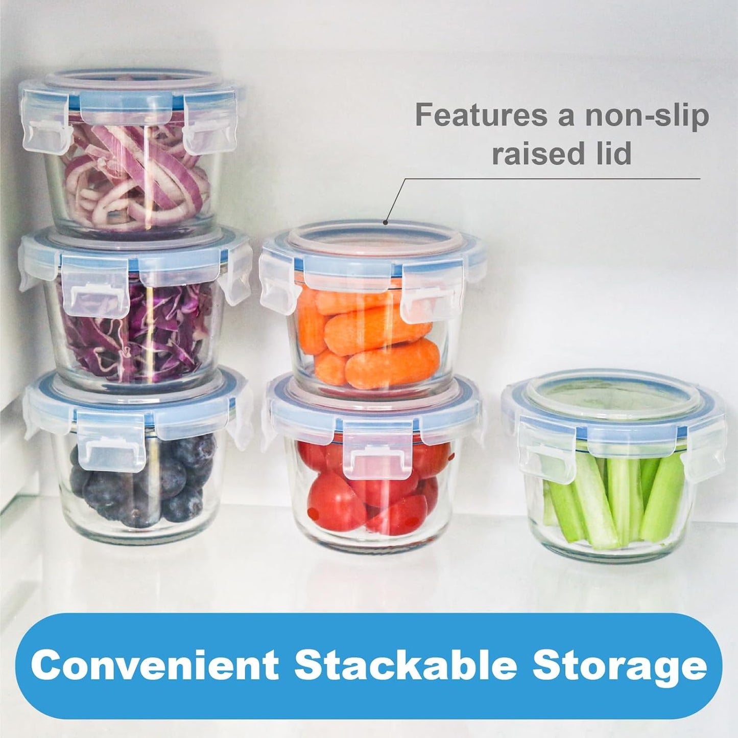 Iyulania Set 6 7 oz of Small Glass Storage Containers, Food Containers with No-Spill Lids, Thick Glass Jars for Meal