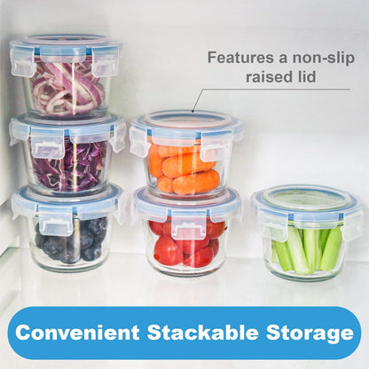 Iyulania Set 6 7 oz of Small Glass Storage Containers, Food Containers with No-Spill Lids, Thick Glass Jars for Meal