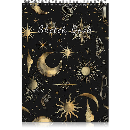 Deokke Sketchbook Top Spiral Bound Sketch Pad, 9 x 12 inch,100GSM Thick Paper,50 Sheets 100 Pages,Art Sketch Book Aesthetic Cute Drawing Writing Paper for Girls Women-Sun Moon