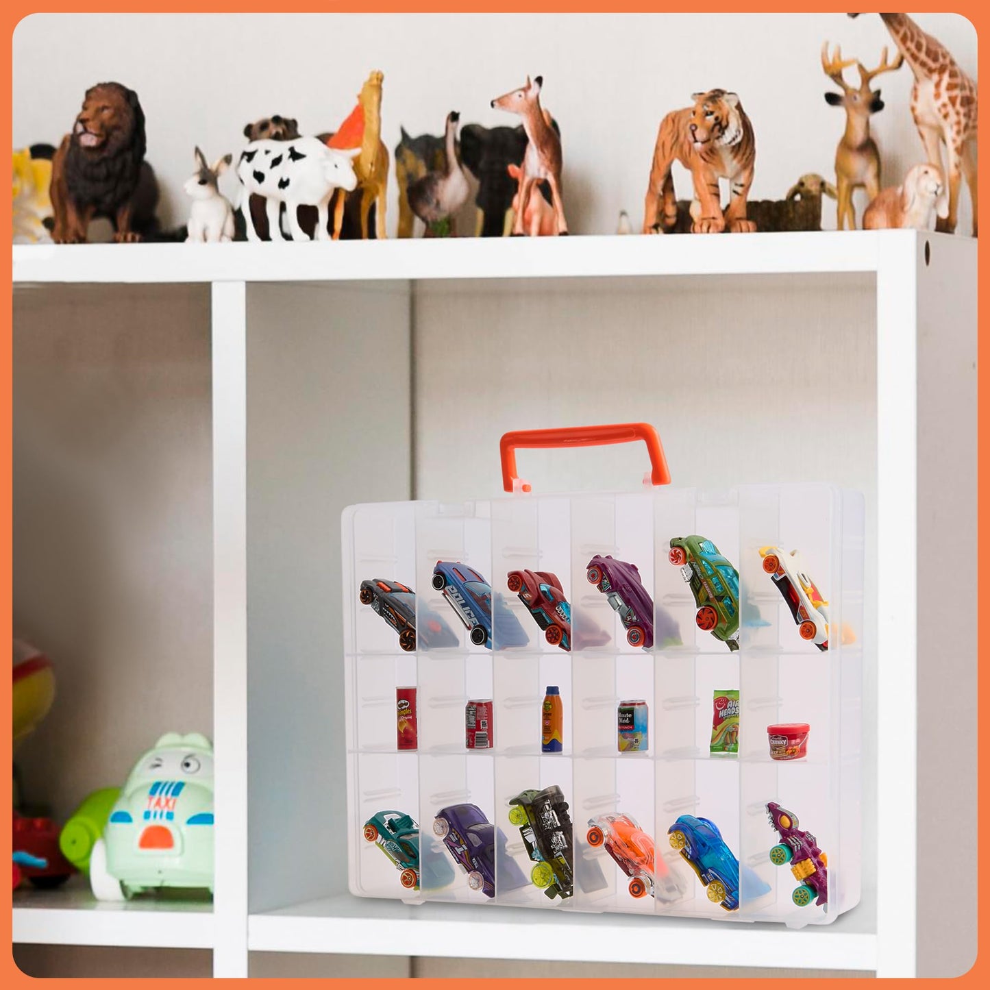 AISLE 3 ESSENTIALS Mini Toy Organizer Box 48 Compartment Storage Case, Clear Plastic Organizer with Adjustable Dividers, Portable Small Parts Storage for Toys Crafts Jewelry
