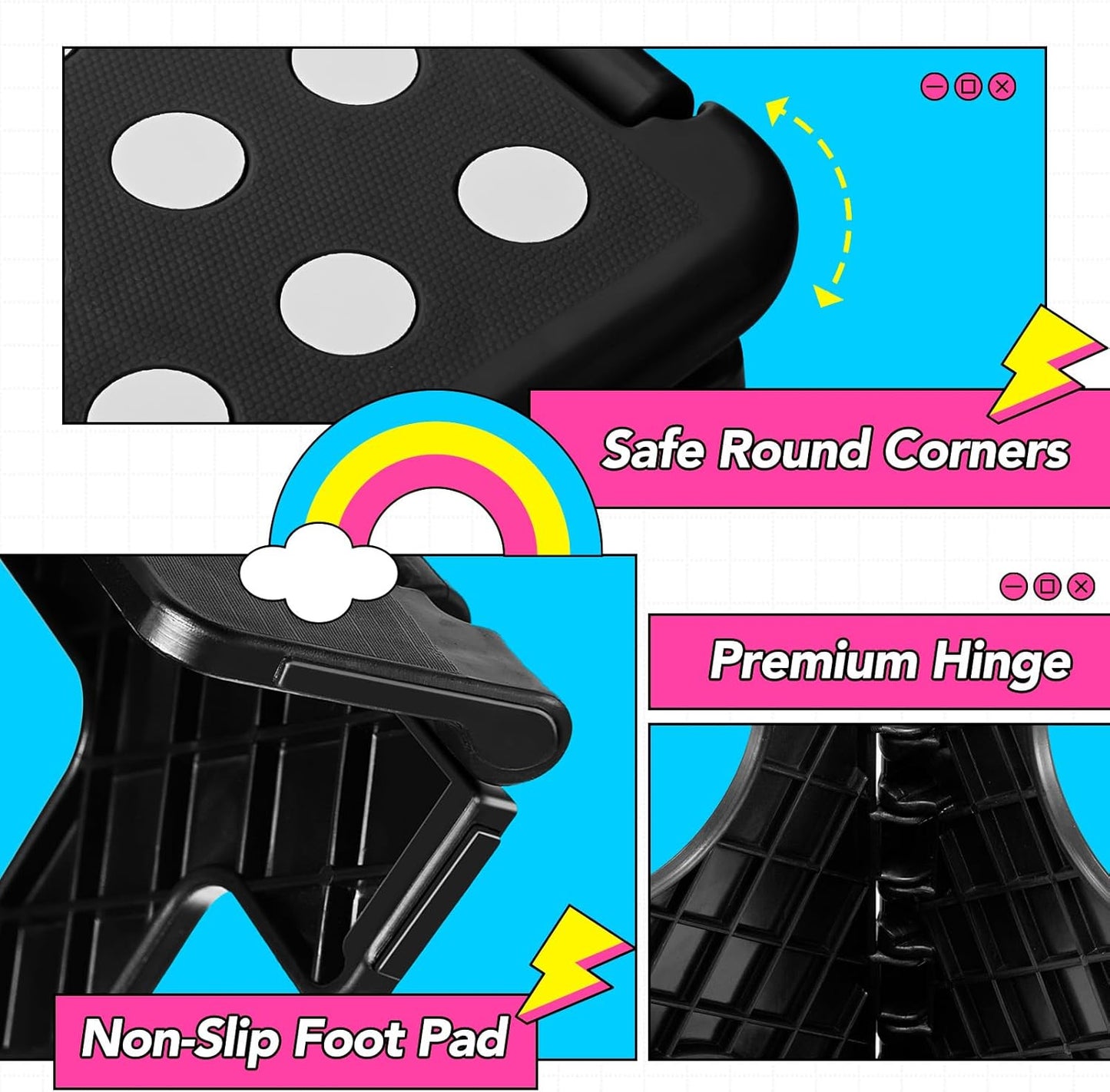 11 inch 2 Pack 300 LBS, Delxo Folding Step Stool, Non-Slip Foldable Stools Up to Step Stool with Handle, Lightweight