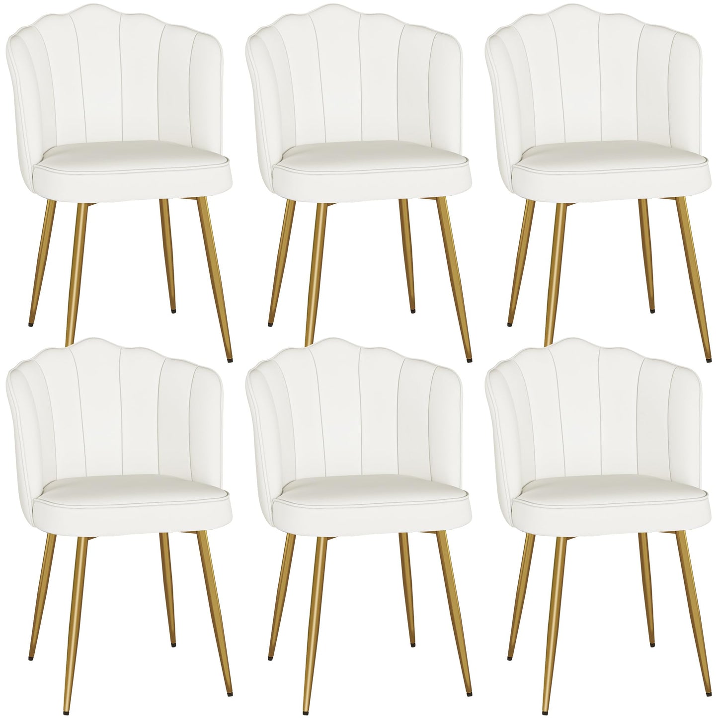 VECELO Velvet Dining Chairs Set of 6, Modern Upholstered Kitchen Chairs with Thick Cushions, Curved Padded Backrest and Metal Legs, for Kitchen, Dining Room, Living Room, White