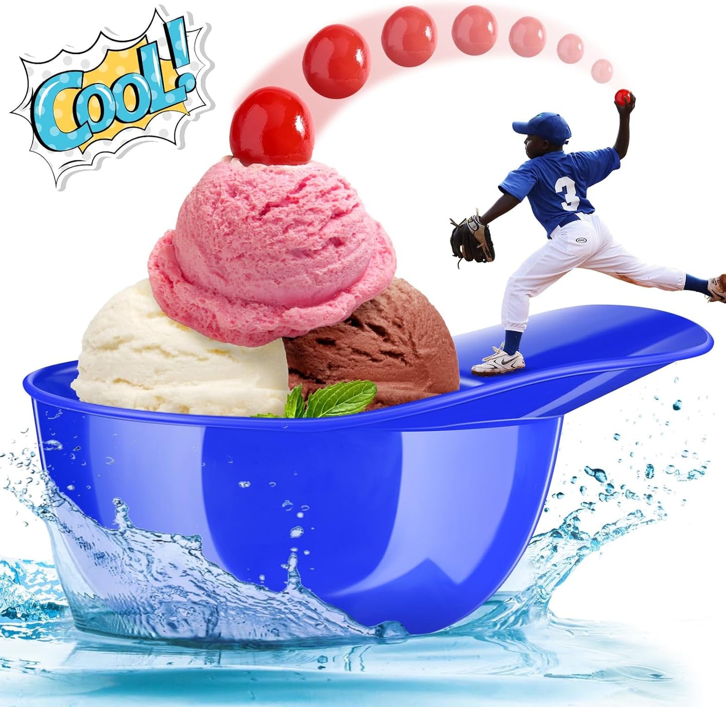 Baseball Helmet Ice Cream Snack Bowl, 8 oz Mini Baseball Cap Bowls for Kids Party (Dark Blue, 18 Pack)