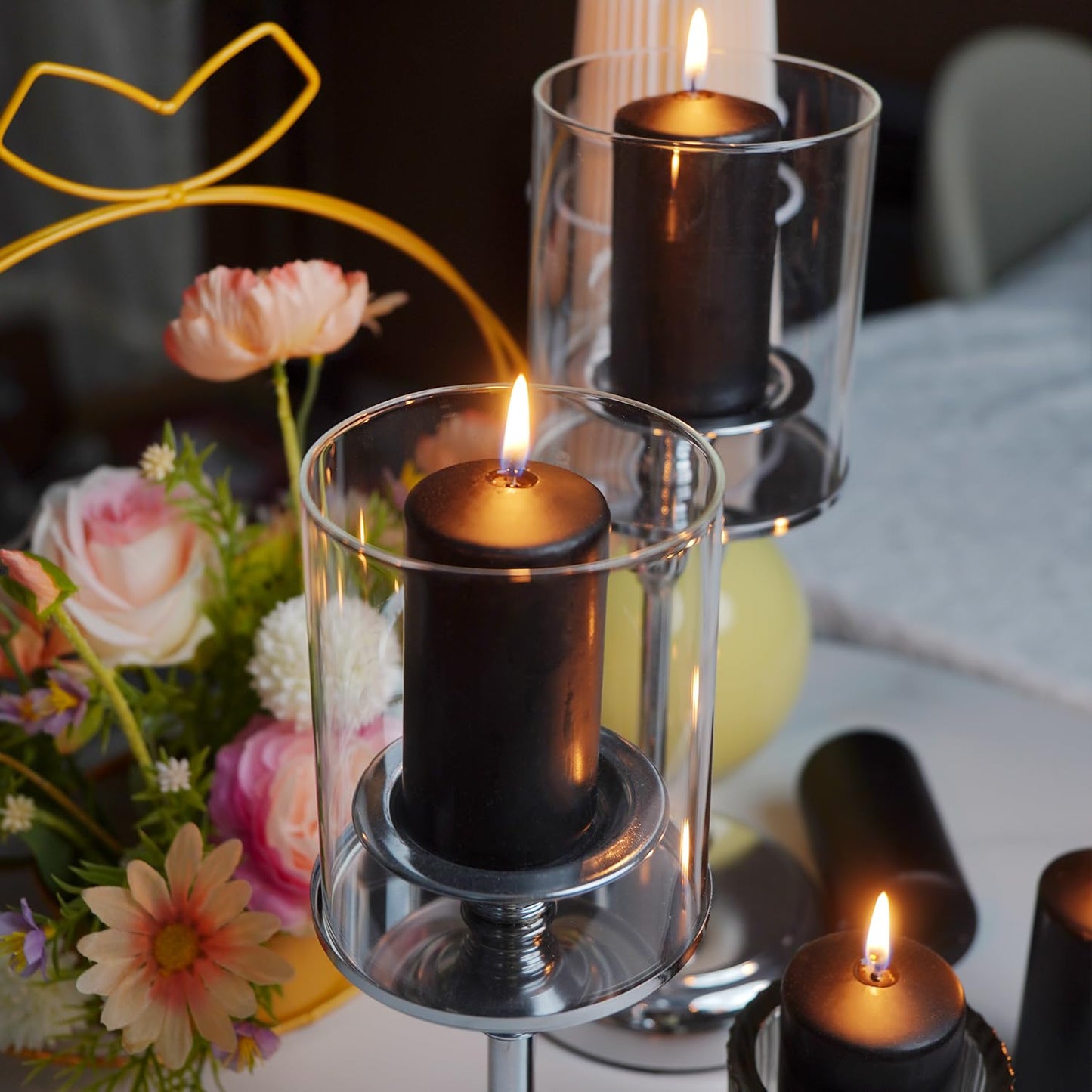 Grcdoyvl Set of 20 | 2-Inch Wide x 4-Inch Tall Black Pillar Candles - Elegant Décor for Home, Events, and Celebrations - Deep Black Finish