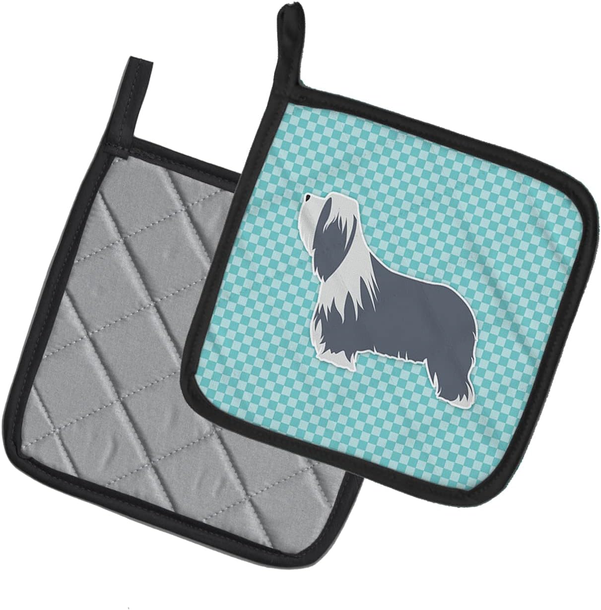 Caroline's Treasures BB3717PTHD Bearded Collie Checkerboard Blue Pot Holders, Kitchen Heat Resistant, 7 1/2 x 7 1/2