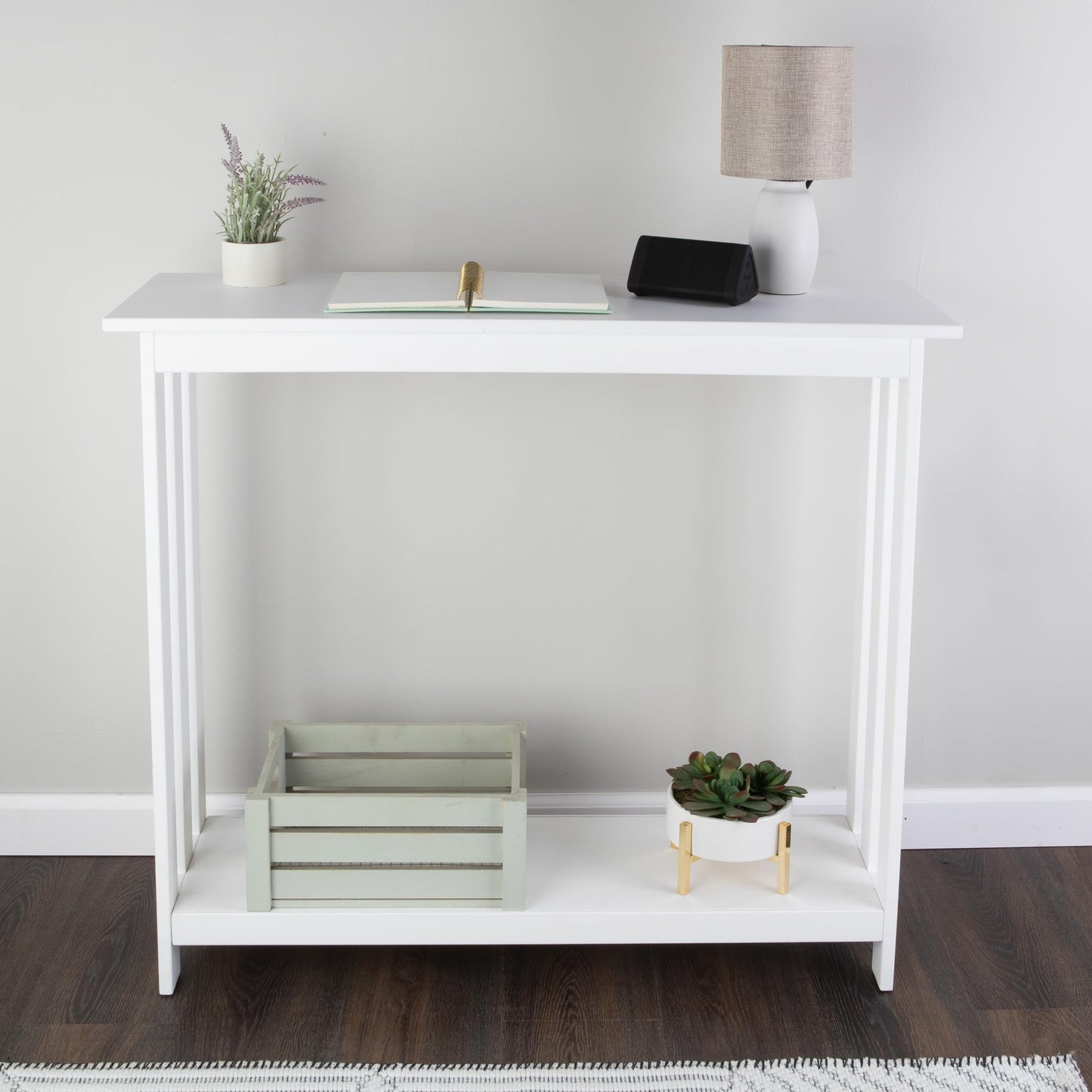 Slim Console Table - 39in x 11.8in Narrow Entryway Table - 2-Tier Sofa Table with Open Storage Shelf - Console Tables for Entryway, Hallway, and Foyer - Living Room Furniture by Lavish Home (White)