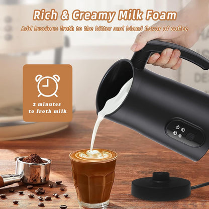 Milk Frother, 4 in 1 Electric Steamer with Handle, Automatic Warm and Cold Foam Maker for Coffee, 400W, Black
