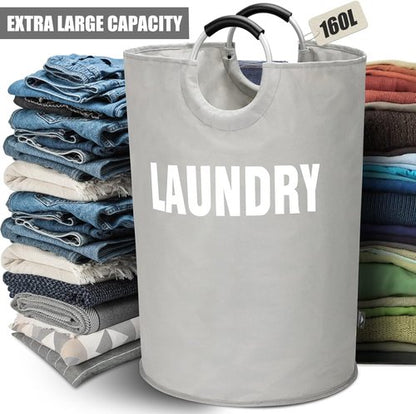 DOKEHOM XX-Large Collapsible Laundry Basket - 160L Foldable Hamper in Grey | 7 Color Options Available