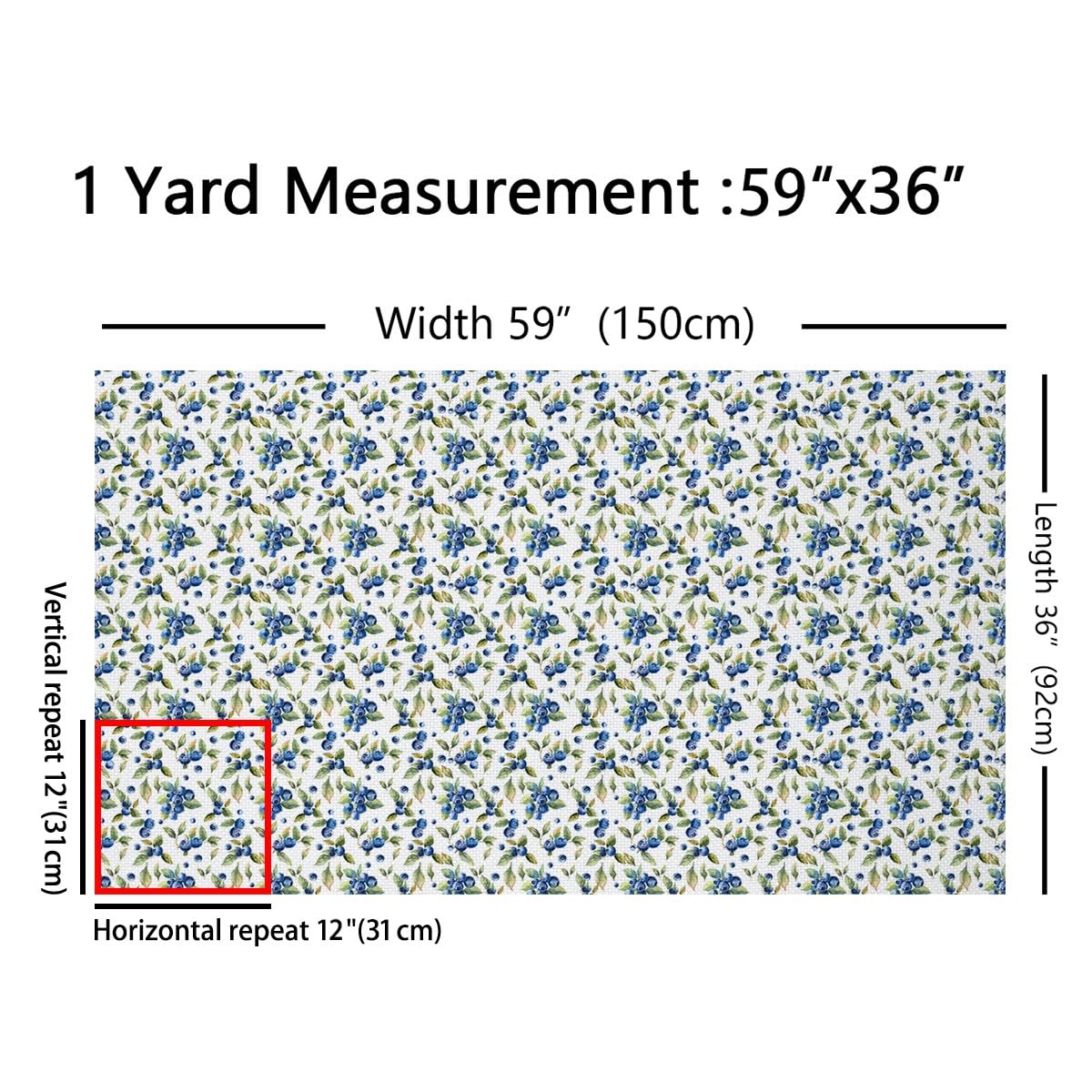 Watercolor Blueberry Fabric by The Yard Outdoor Fruits Botanical Leaves No Stretch Fabric for Handmade Supplies Wild Plants Rustic Soft Flannel Polyester Fabric for DIY Home Accents 5 Yard Bolt,180x59