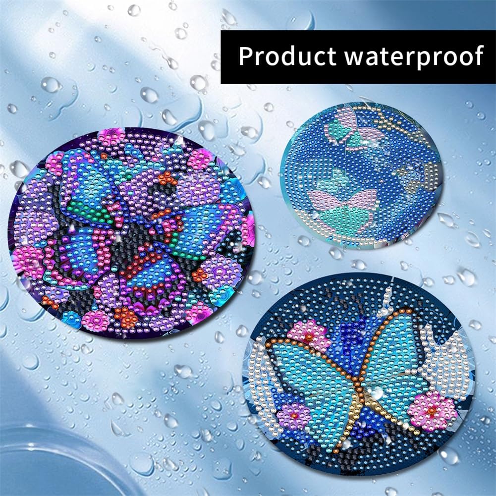 10 Pcs Diamond Painting Coasters, Butterfly Diamond Art Coasters with Holder, DIY Flowers Crafts Kits for Beginners, Adults