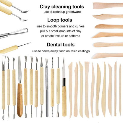 Augernis 57PCS Ceramic Clay Tools Set with Plastic Case Modeling Pottery Sculpting Tools Kits for Beginners Professionals Crafts Polymer Clay Club, Dotting, Ribbon Trimming