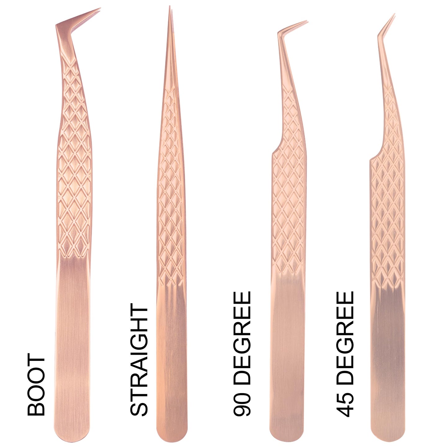 Fiber Tip Lash Tweezers For Eyelash Extension 4 Pcs Tweezers Professional Artist Tech Work Kit Tools,Best Volume Eyelash Lashes Extensions Precision Supplies Volume Boot 90 45 Degree(Rose Gold)