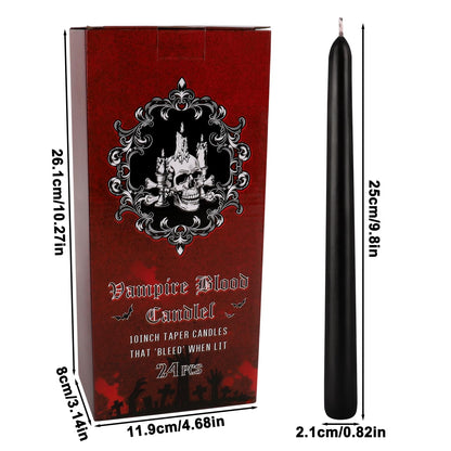 24 Pack Vampire Tears Taper Candles, 10 inch Tall Bleeding Candles, Unscented Black Tapered Candlesticks, Spooky Blood Drip Candle Set for Halloween Party Gothic Home Decorations