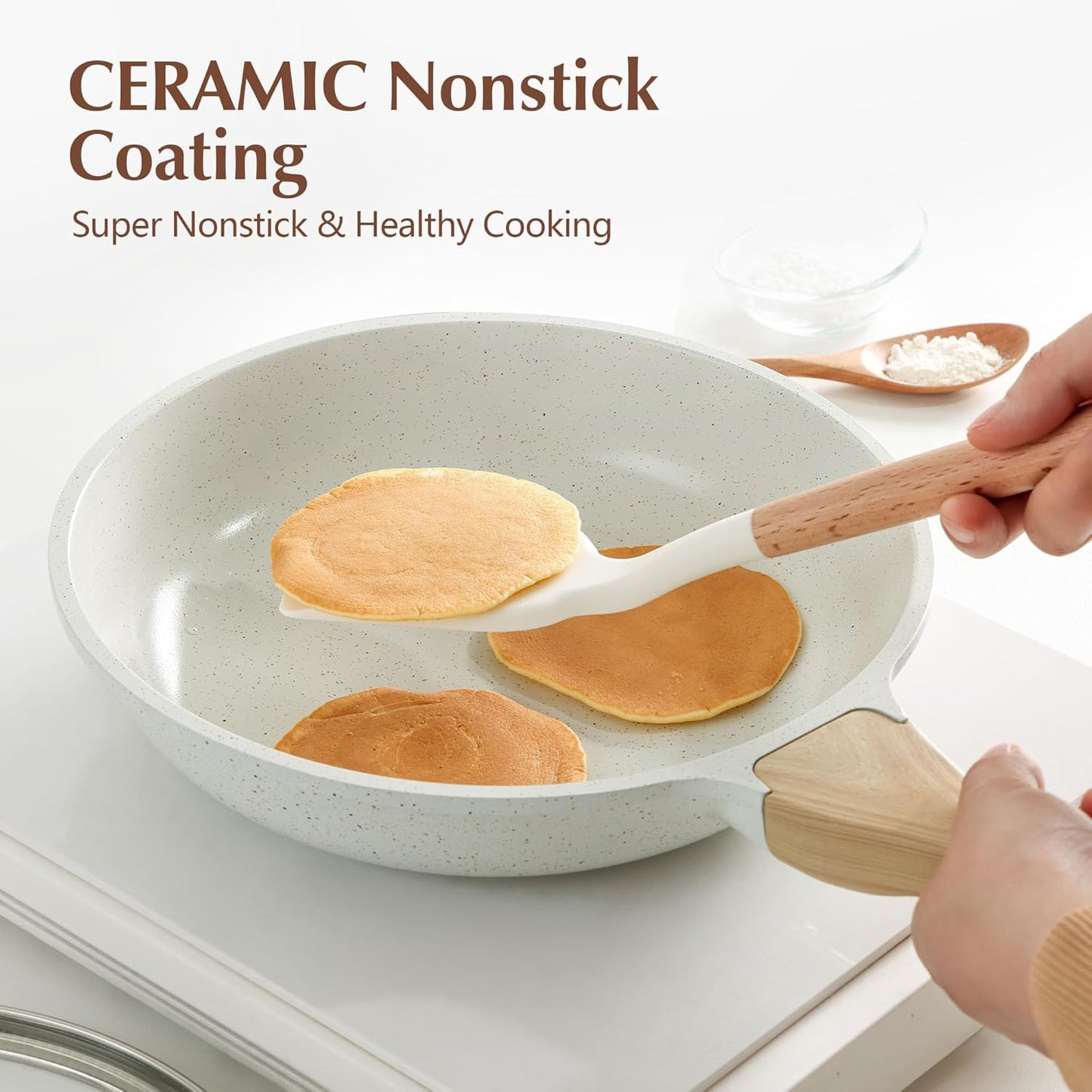 SENSARTE Nonstick Ceramic Frying Pan - 12.5 Inch Induction Compatible Skillet with Lid & Heat Resistant Handle
