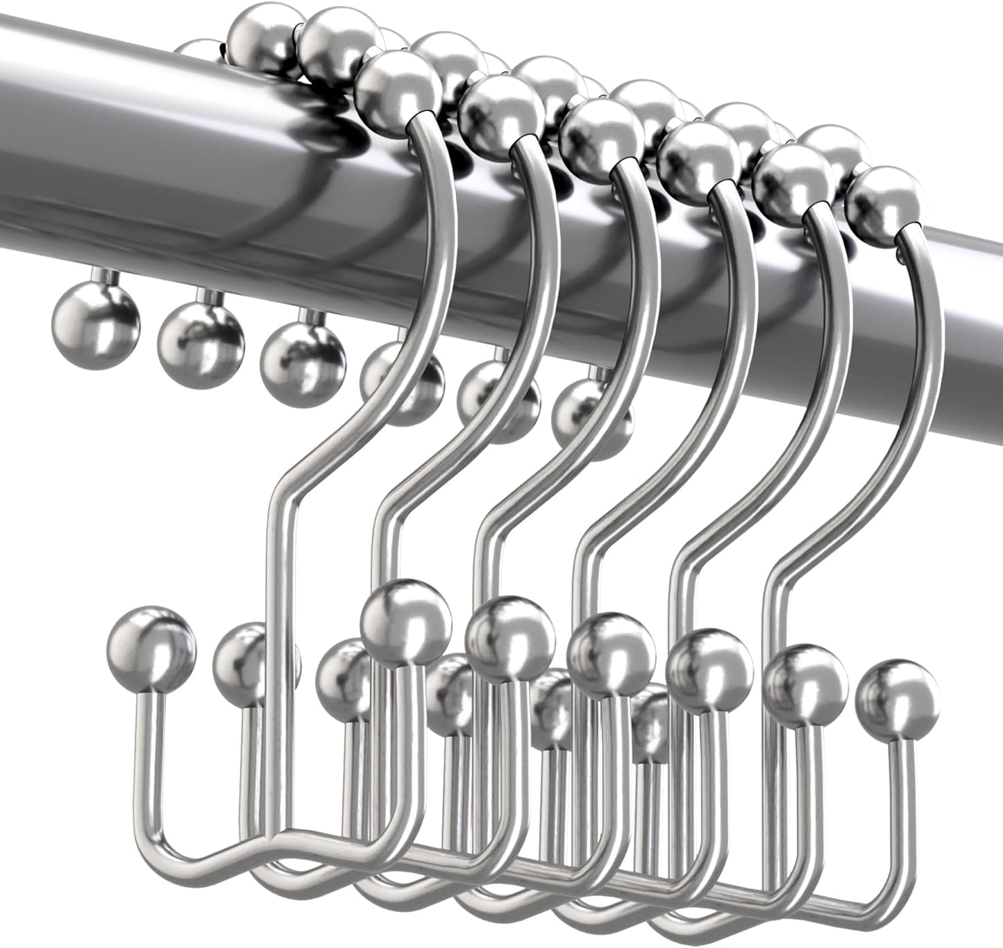 Titanker Shower Curtain Hooks Rings, Rust-Resistant Metal Double Glide Hooks for Bathroom Shower Rods (Set of 12)