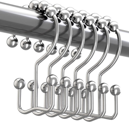 Titanker Shower Curtain Hooks Rings, Rust-Resistant Metal Double Glide Hooks for Bathroom Shower Rods (Set of 12)