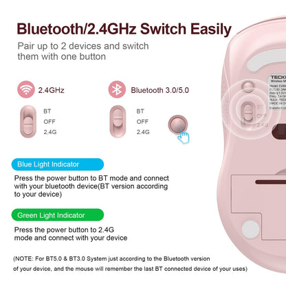 TECKNET Wireless Mouse for Laptop, Silent Bluetooth Mouse(BT5.0 & 2.4G) 4000DPI Adjustable, Computer Portable PC Quiet Mice with USB-A Receiver & 6 Buttons for Mac, 18 Months Battery