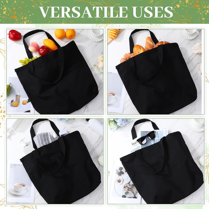 Silkfly 20 Pcs Extra Large Canvas Tote Bags Bulk 19.7x15.8'' Blank Cotton Canvas Bag with Zipper Handles Reusable Plain Grocery Makeup Handbag for DIY (Black)