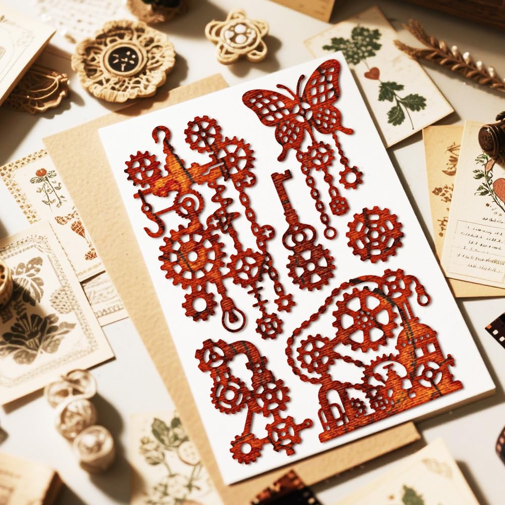 MAYJOYDIY Gear Frame Metal Die Cuts Steampunk Gear Machine Cutting Dies Machine Butterfly Embossing Stencils Scrapbooking Tool for DIY Scrapbooking Craft Card Making Album Gift Decor