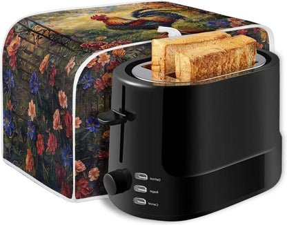 Rooster Flower Toaster Cover, 2 Slice, Brown Washable Dustproof Bread Maker Protector, Kitchen Appliance Gift for Mom