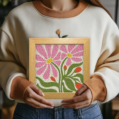BEUNITONE Flower Beginners Punch Needle kit Handcraft Embroidery Starter Kits for Adults Punch Stitching Kit with Instruction, Threader, Needle and Square Punch Needle Frame for Wall Decor 9.4''x9.4''