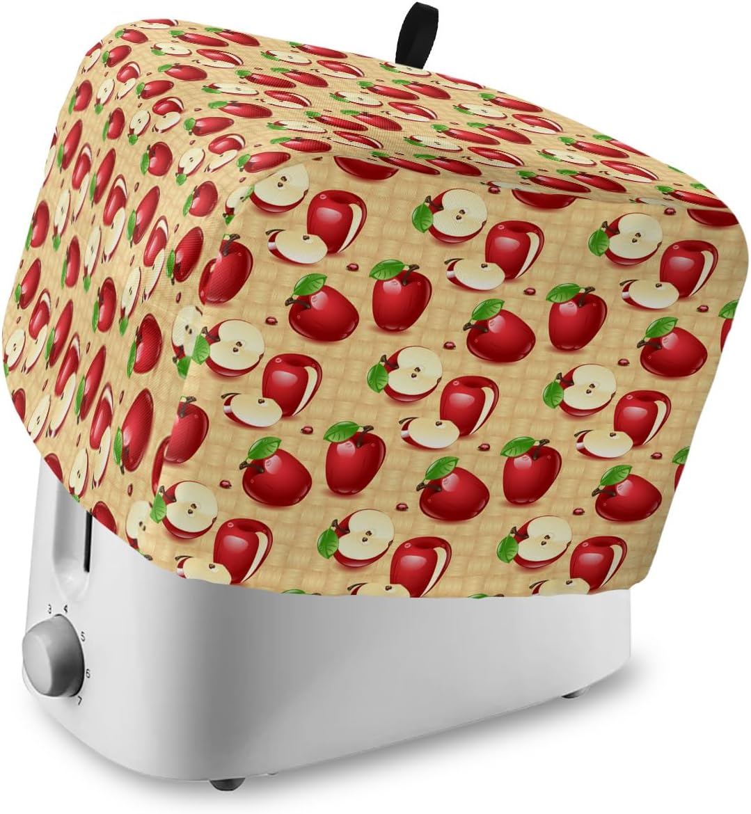 Toaster Dust Cover with Pockets, Red Sliced Apples & Green Leaves, Soft Washable 4 Slice Cover for Fingerprint
